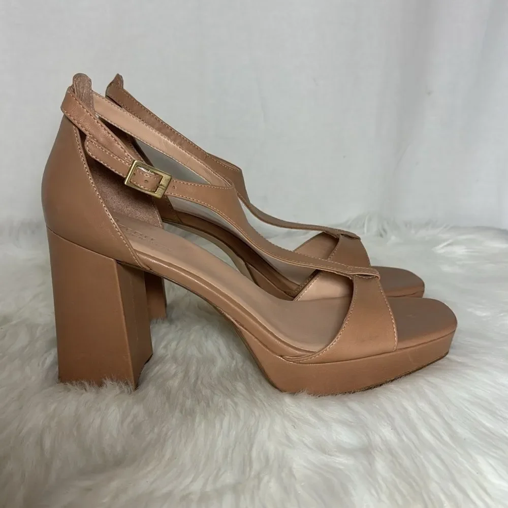 27 Edit By Naturalizer Jae Like‎ New Tan Leather T-Strap Platform Sandals…